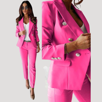 Elske | Damen Zweireiher Blazer Hosenanzug Set - Dunkelrosa
