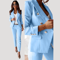 Elske | Damen Zweireiher Blazer Hosenanzug Set - Hellblau