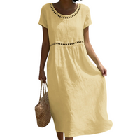 Emilia | Leinenlook-Midikleid mit Spitze - Gelb