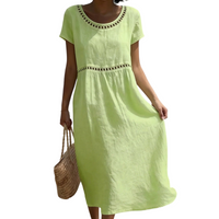 Emilia | Leinenlook-Midikleid mit Spitze - Grün
