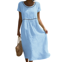 Emilia | Leinenlook-Midikleid mit Spitze - Blau