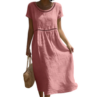Emilia | Leinenlook-Midikleid mit Spitze - Rosa