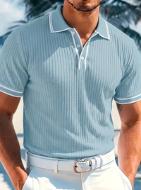 Emilio | Herren geripptes maßgeschneidertes Poloshirt - Hellblau