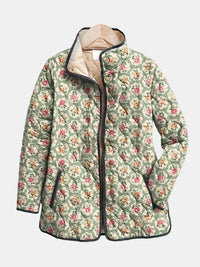 Emma | Damen Vintage Blumen Kunstdruck Steppjacke - Grün