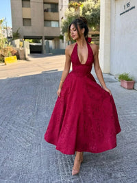 Esmeralda | Damen Midikleid Elegant Feminin Festlich - Rot
