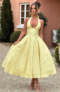 Esmeralda | Damen Midikleid Elegant Feminin Festlich - Gelb
