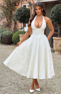 Esmeralda | Damen Midikleid Elegant Feminin Festlich - Weiß