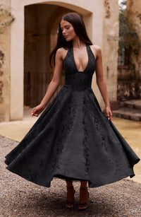Esmeralda | Damen Midikleid Elegant Feminin Festlich - Schwarz