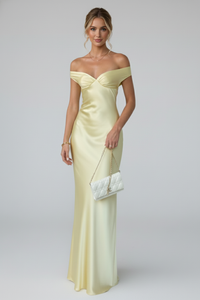 Estelle | Damen Off-Shoulder Maxikleid in Champagner - Champagner