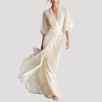 Estelle | Damen Wickel Maxikleid mit 3/4 Ärmeln - Cremeweiß