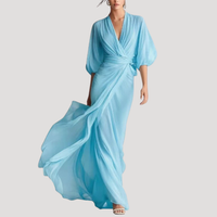 Estelle | Damen Wickel Maxikleid mit 3/4 Ärmeln - Blau