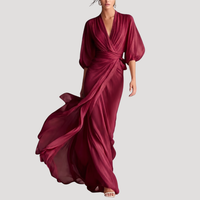 Estelle | Damen Wickel Maxikleid mit 3/4 Ärmeln - Burgunder