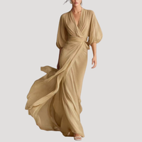 Estelle | Damen Wickel Maxikleid mit 3/4 Ärmeln - Beige