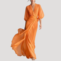 Estelle | Damen Wickel Maxikleid mit 3/4 Ärmeln - Orange