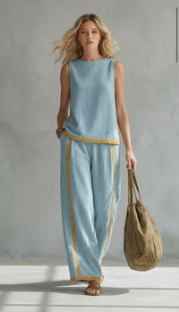 Estelle | Damen Zweiteiler Ärmellos Set mit Weiter Hose - Blau