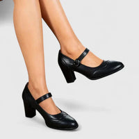 Evangelyn | Damen Mary Jane Pumps mit Blockabsatz - Schwarz