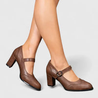 Evangelyn | Damen Mary Jane Pumps mit Blockabsatz - Braun