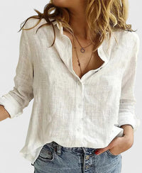 Evelina | Damen Blumendruck V-Ausschnitt Langarm Bluse - Weiß