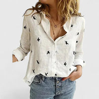 Evelina | Damen Blumendruck V-Ausschnitt Langarm Bluse - Weiß 2