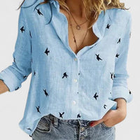 Evelina | Damen Blumendruck V-Ausschnitt Langarm Bluse - Blau 2