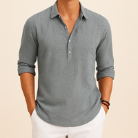 Gustav | Herren Klassisches Henley Poloshirt mit langen Ärmeln - Grau