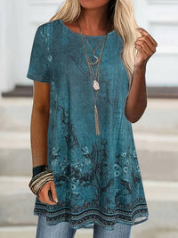 Abhishani - T-Shirt Mit Blumenmuster Und Lockerer Passform - Meerblau