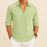 Gustav | Herren Klassisches Henley Poloshirt mit langen Ärmeln - Grün
