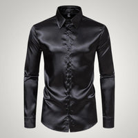Tobias | Herren Festliches Satin Gerades Hemd - Schwarz