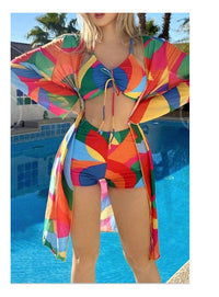 Catherine – 3-teiliges Bikini-Set mit Langarm-Cardigan für den Sommerstrand - Bildfarbe