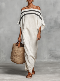 Ottilie | Minimalistisch Leinen Maxi Kleid - Weiß