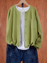 Eugenia | Damen Rundhals-Cardigan mit Knöpfen und Tasche - Hellgrün