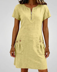Krystan – Kurzärmeliges Utility Kleid Mit Reißverschluss Vorne - Gelb