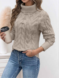 Damen Pullover mit Rollkragen und langen Ärmeln - Hellgrau