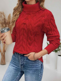 Damen Pullover mit Rollkragen und langen Ärmeln - Rot