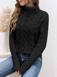 Damen Pullover mit Rollkragen und langen Ärmeln - Schwarz