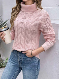 Damen Pullover mit Rollkragen und langen Ärmeln - Hellrosa