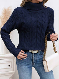 Damen Pullover mit Rollkragen und langen Ärmeln - Marineblau