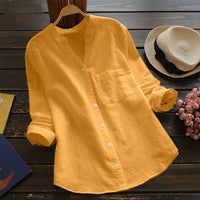 Bluse Damen Langarm Stehkragen - Gelb