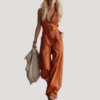 Fiora | Damen Jumpsuit Weites Bein Ärmellos V-Ausschnitt - Orange
