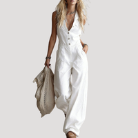 Fiora | Damen Jumpsuit Weites Bein Ärmellos V-Ausschnitt - Weiß