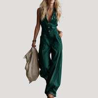 Fiora | Damen Jumpsuit Weites Bein Ärmellos V-Ausschnitt - Grün
