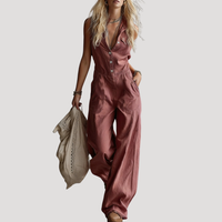 Fiora | Damen Jumpsuit Weites Bein Ärmellos V-Ausschnitt - Rot