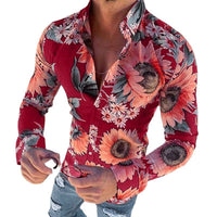 Floriano | Herren Langarm Hemd mit Blumenmuster - Rot