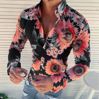 Floriano | Herren Langarm Hemd mit Blumenmuster - Marineblau
