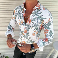 Floriano | Herren Langarm Hemd mit Blumenmuster - Turkis
