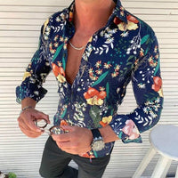 Floriano | Herren Langarm Hemd mit Blumenmuster - Blau