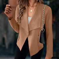 Florinda | Damen Kurzjacke Wasserfallkragen Langarm - Khaki
