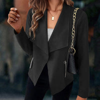 Florinda | Damen Kurzjacke Wasserfallkragen Langarm - Schwarz