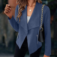 Florinda | Damen Kurzjacke Wasserfallkragen Langarm - Marineblau