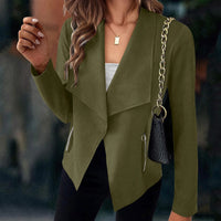 Florinda | Damen Kurzjacke Wasserfallkragen Langarm - Grün